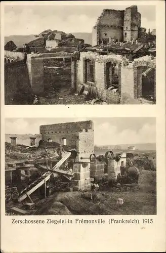 Ak Fremonville Meurthe et Moselle, Zerschossene Ziegelei 1915, Kriegszerstörung 1. WK