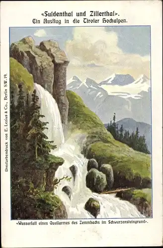 Künstler Ak Tirol, Zemmbach, Schwarzensteingrund, Wasserfall