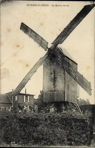 Ak Estrées Saint Denis Oise, Le Moulin Brûle