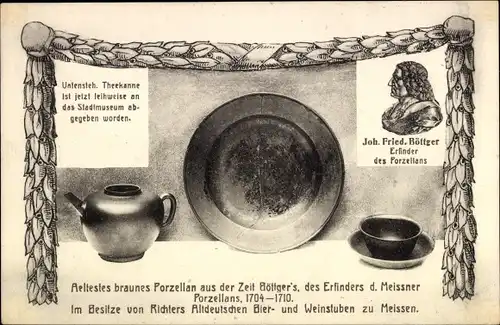 Ak Meißen in Sachsen, Porzellan um 1704, Alchimist Böttger