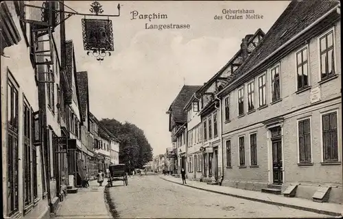 Ak Parchim in Mecklenburg, Langestraße, Geburtshaus des Grafen Moltke