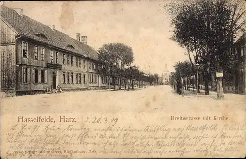 Ak Hasselfelde Oberharz am Brocken, Breitestraße, Kirche