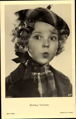 Ak Schauspielerin Shirley Temple, Ross Verlag 9586 7, Portrait mit Mütze