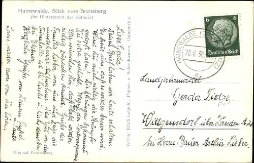 Ak Hainewalde Oberlausitz, Blick vom Breiteberg