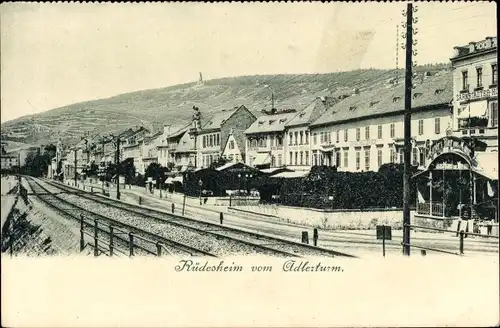 Ak Rüdesheim am Rhein, Adlerturm, Gleise