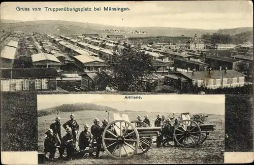Ak Münsingen in Württemberg, Truppenübungsplatz, Artillerie