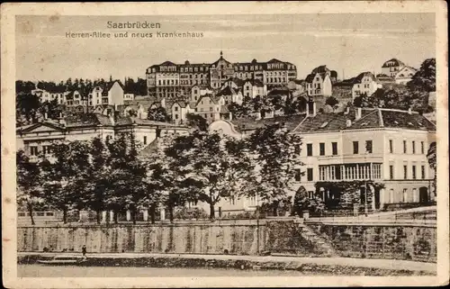 Ak Saarbrücken im Saarland, Herrenallee und neues Krankenhaus