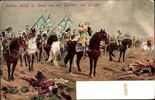 Künstler Ak Braun, Lützen im Burgenlandkreis, Gustav Adolf, Gebet vor der Schlacht, Festspiel Werdau