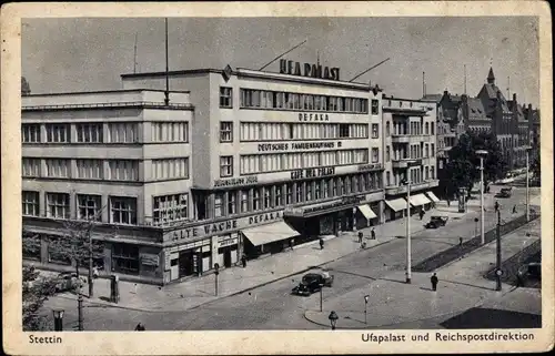 Ak Szczecin Stettin Pommern, UFA Palast und Reichspostdirektion, Defaka