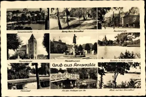 Ak Choszczno Arnswalde Ostbrandenburg, Marktbrunnen, Marienkirche, Ehrenmal