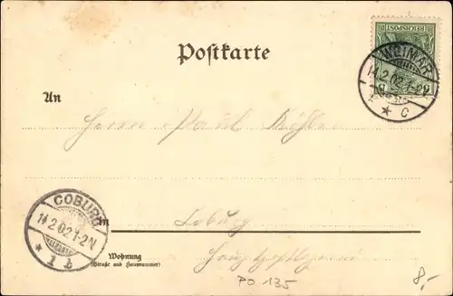 Litho Weimar in Thüringen, Straßenpartie mit Gebäuden, Straßenbahn