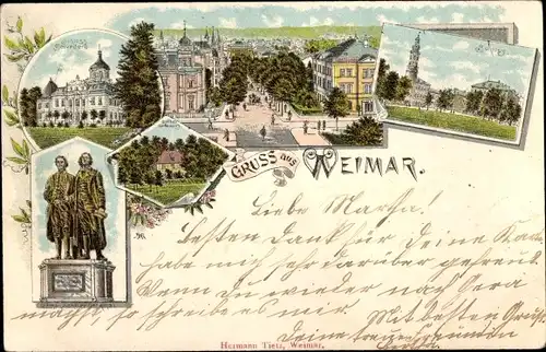 Litho Weimar in Thüringen, Stadt, Schloss, Denkmal