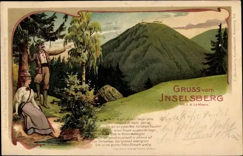 Litho Brotterode Trusetal in Thüringen, Inselsberg, Wanderer