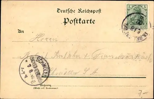 Litho Brotterode Trusetal in Thüringen, Inselsberg, Wanderer