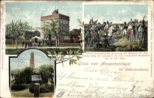 Litho Liebertwolkwitz Leipzig in Sachsen, Monarchenhügel, Denkmal, Fürst Schwarzenberg