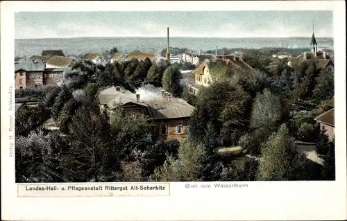 Ak Altscherbitz Schkeuditz in Nordsachsen, Blick vom Wasserturm auf den Ort, Nervenheilanstalt