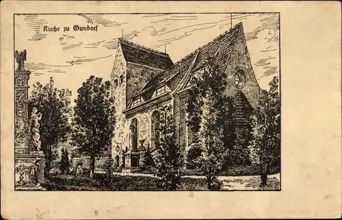 Künstler Ak Gundorf Böhlitz Ehrenberg Leipzig in Sachsen, Blick auf die Kirche