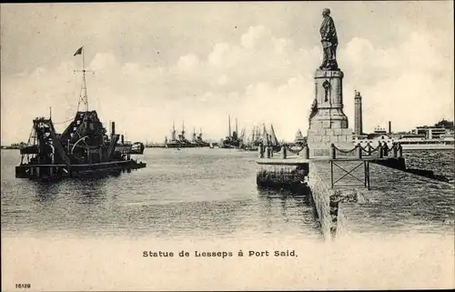 Ak Port Said Ägypten, Statue de Lesseps