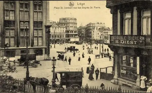 Ak Liège Lüttich Wallonien, Place St. Lambert vue des Degrés St. Pierre, De Diest, Kutsche