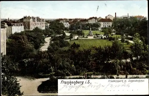 Ak Frankenberg an der Zschopau, Friedenspark mit Siegesdenkmal