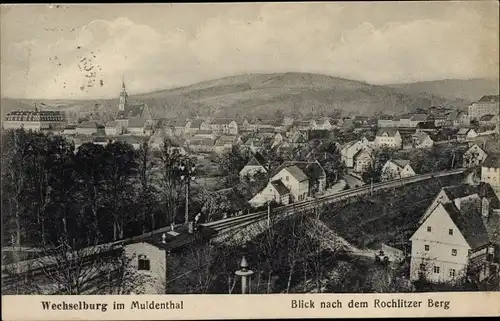 Ak Wechselburg Landkreis Mittelsachsen, Blick nach dem Rochlitzer Berg, Bahnstrecke