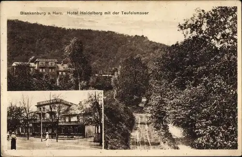 Ak Blankenburg im Harz, Hotel Heidelberg, Außenansicht, Teufelsmauer