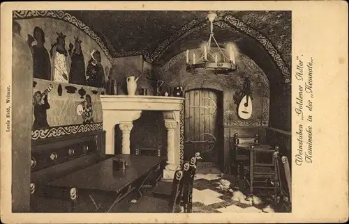 Ak Weimar, Weinstube Goldener Adler, Kaminecke in der Kemnate