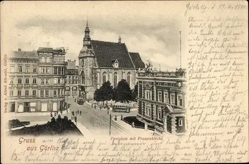 Ak Görlitz in der Lausitz, Postplatz mit Frauenkirche