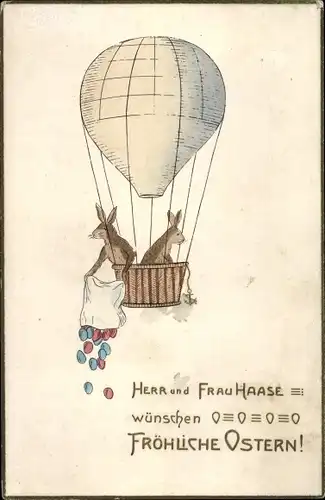 Ak Glückwunsch Ostern, Osterhasen, Ostereier, Ballon