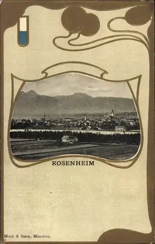Jugendstil Präge Passepartout Ak Rosenheim Oberbayern, Gesamtansicht