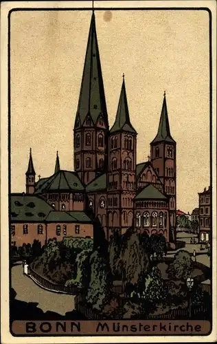 Steindruck Ak Bonn am Rhein, Münsterkirche