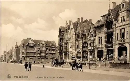 Ak Middelkerke Westflandern, Groupe de villas sur la digue, Kutsche