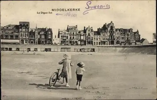 Ak Middelkerke Westflandern, La Digue Est, Kinder mit Fahrrad