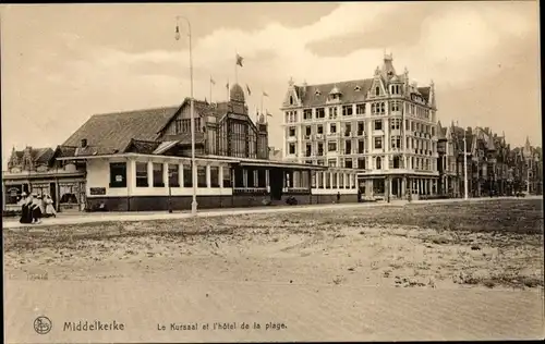 Ak Middelkerke Westflandern, Le Kursaal et l'hotel de la plage