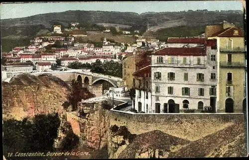 Ak Constantine Algerien. Quartier de la Gare, Brücke