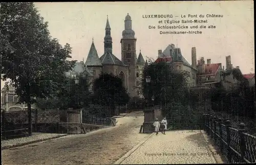 Ak Luxemburg Luxembourg, Schlossbrücke und die alte Dominikanerkirche