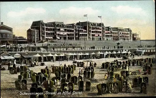 Ak Scheveningen Den Haag Südholland, Strand en Hotel Garni