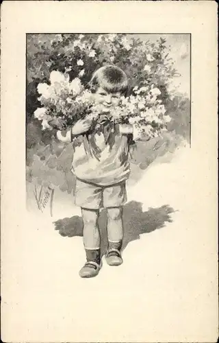 Künstler Ak Feiertag, Karl, Gebutstagsglückwunsch, Mädchen mit Blumen, BKWI 192 4