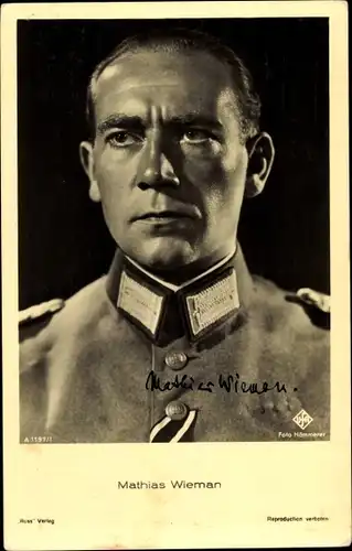 Ak Schauspieler Mathias Wieman, Portrait in Uniform, Ross Verlag Nr. A 1197/1