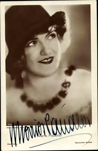 Ak Schauspielerin Maria Paudler, Portrait, Autogramm, Hut, Halskette