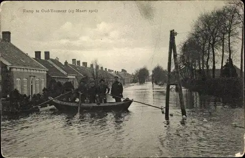 Ak Oud Vossemeer Zeeland Niederlande, 13 Maart 1906, Soldaten, Ruderboot, Überflutung