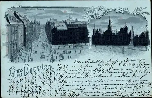 Mondschein Ak Dresden Altstadt, Königliches Schloss