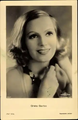 Ak Schauspielerin Greta Garbo, Portrait, Ross, MGM
