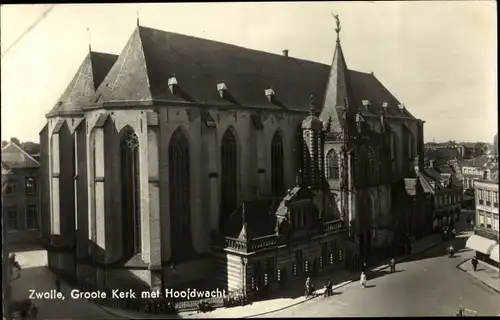 Ak Zwolle Overijssel Niederlande, Groote Kerk met Hoofdwacht