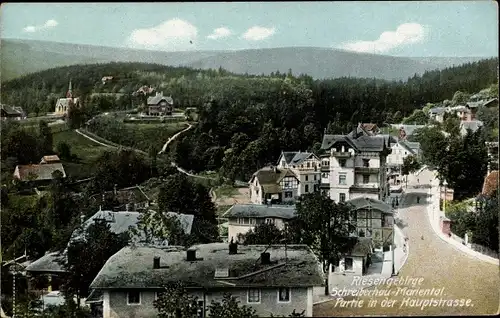 Ak Szklarska Poręba Schreiberhau Mariental Riesengebirge Schlesien, Partie an der Hauptstraße