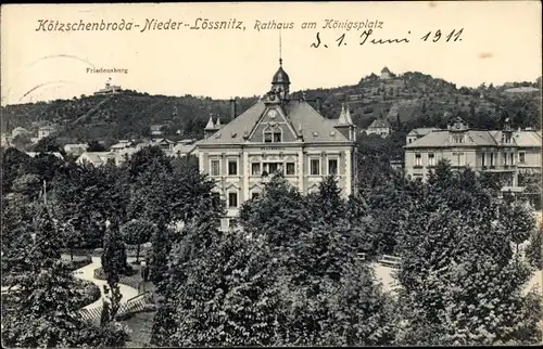 Ak Kötzschenbroda Radebeul in Sachsen, Rathaus am Königsplatz, Niederlössnitz