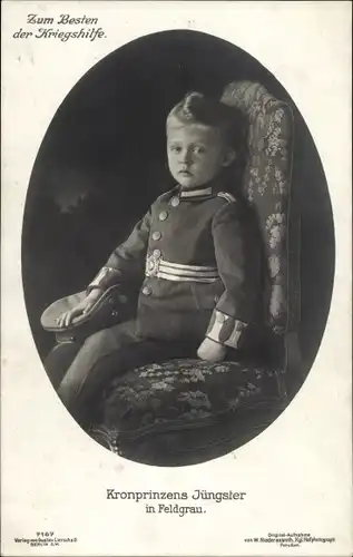 Ak Kronprinzens Jüngster in Feldgrau, Kriegshilfe, Portrait