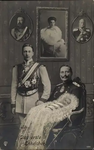 Ak Kaiser Wilhelm II. mit Kronprinz Wilhelm von Preußen, Das erste Enkelchen, Cecilie, Wilhelm I.