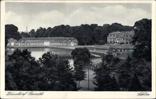 Ak Benrath Düsseldorf am Rhein, Schloss, Außenansicht, Teich