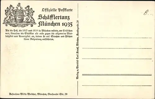 Ak Schäfflertanz München 1935, Reifschwung Gruppe in Trachten